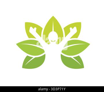 Kreativer menschlicher Körper hinterlässt Logo-Charakter-Silhouette und Pflanzen Vektor-Design-Symbol-Symbol Stock Vektor