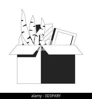 Öffnen Sie die Box mit persönlichen Gegenständen, 2D-Linienobjekten Stock Vektor