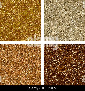 Set mit goldener Glitzerstruktur, Kollektion mit goldenem Glitzermuster, Hintergrund für Feierlichkeiten Stock Vektor