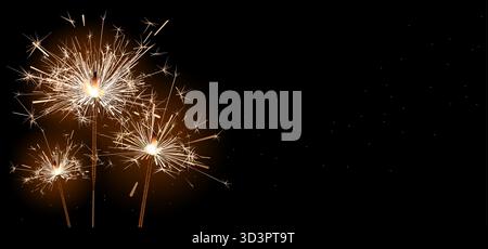 Bengalfeuervektorhintergrund. Sparkler Kerzenbanner mit Kopierraum auf der rechten Seite für Festtext wie Happy New Year-Grußkartenvorlage. Los Stock Vektor