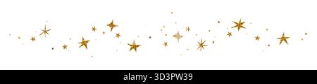 Weihnachtsgrenze mit goldenen Glitzersternen im Wellenmuster auf isoliertem Hintergrund. Feiertagsteiler mit glänzenden goldenen Sternen Stock Vektor