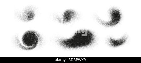 Abstraktes Rauschen und Kornvektorsatz mit Punktspray und Gradientenstruktur. Schwarz-weiße Halbtonformen sorgen für einen staubigen Grunge-Effekt. Perfekt für Stock Vektor