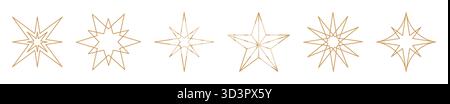 Goldenes Sternsymbol-Set, Weihnachtssternsymbole-Kollektion, minimalistischer geometrischer Sternenform, Weihnachtsdekoration Stock Vektor