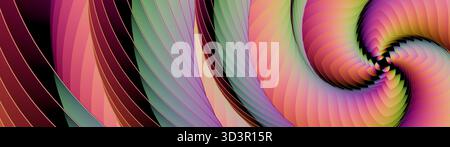 Ein lebendiges abstraktes Design mit geometrischer Spirale und leuchtenden Farben. Die Komposition zeigt einen galaktischen Wirbel, der einen futuristischen Witz erzeugt Stockfoto