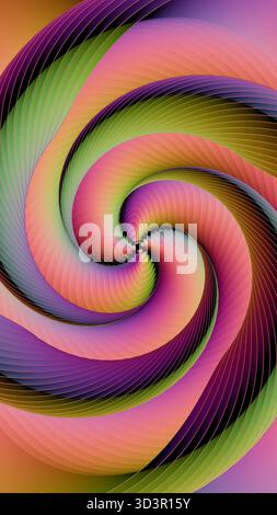 Ein lebendiges abstraktes Design mit geometrischer Spirale und leuchtenden Farben. Die Komposition zeigt einen galaktischen Wirbel, der einen futuristischen Witz erzeugt Stockfoto