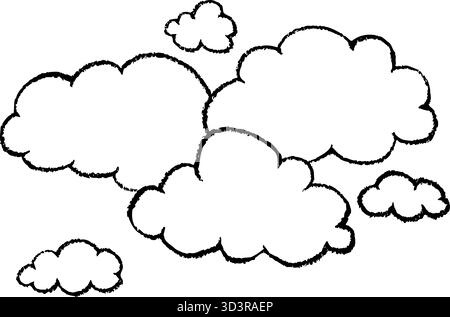Einfaches Wettersymbol in der schwarzen Linie. Vektor-Cumulus-Wolke. Hand mit Kreide gezeichnet. Umrissdarstellung für die Klimavorhersage. Meteorologie. Stock Vektor