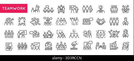 Teamwork-Line-Symbole Festgelegt Stock Vektor