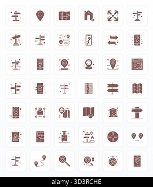Ausgeklügeltes Paket mit 42 Glyph-Vektorsymbolen für Richtungen, entwickelt mit High Resolution Detail Enhanced Clarity für professionelle Anwendungen. Stock Vektor