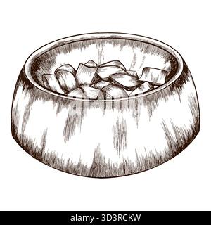 Eine Schüssel Trockenfutter für Katzen oder Hunde. Vektorbild im Grafikstil gezeichnet. Stockfoto