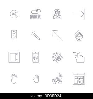 Innovatives Paket mit 16 Vektorsymbolen rund um Command, das Thin Line Design in editierbarem High Resolution Format für moderne digitale Lösungen präsentiert. Stock Vektor