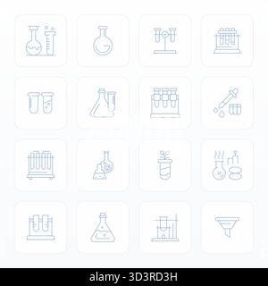 Perfekt ausbalancierte 16 dünne Pixel optimierte Vektorsymbole für Laborgeräte, Größe 256 x 256 für harmonische Integration in digitale Designprojekte Stock Vektor