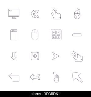 Perfekt ausbalancierte 16 Thin Line Display perfekte Vektorsymbole für Schnittstellenelemente, hohe Auflösung für harmonische Integration in digitale des Stock Vektor