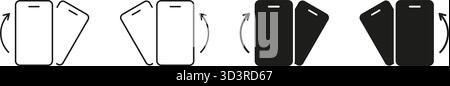 Symbolsatz Für Die Geste Der Smartphone-Drehung. Geräteausrichtung Ändern Und Bildschirmdrehung Umriss- Und Silhouettensymbole Sammlung. Mobile Interaktion Und Stock Vektor