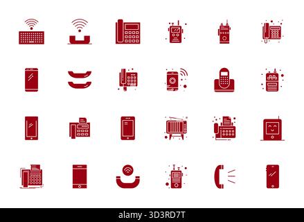 Dieses Vektor-Symbol-Paket für Kommunikationsgeräte enthält 24 gefüllte Designs im Retina Ready PIXEL Perfect-Format, perfekt für die Verbesserung digitaler Schnittstellen. Stock Vektor