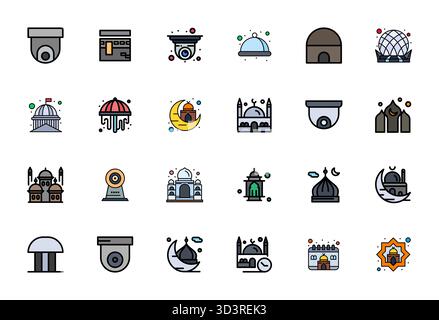 Professionelle Sammlung von 24 Zeilen gefüllten Vektorsymbolen, die die Kuppel darstellen, gefertigt mit 128x128 PIXELN perfekter Präzision für Enterprise applicatio Stock Vektor