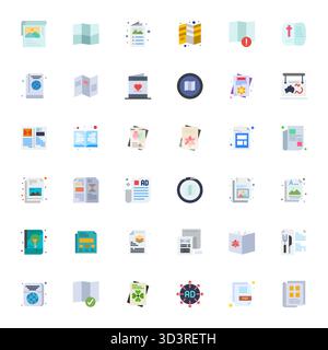 Ein dynamischer Satz von 36 Vektorsymbolen in Flat, speziell für die Broschüre mit 128x128-Gitterqualität, geeignet für digitale Produkte. Stock Vektor