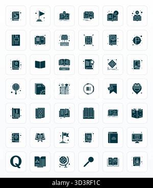 Dieses Referenzvektor-Symbol-Paket enthält 42 Glyphen-Designs im Format 128x128, das mit Gittern ausgestattet ist und perfekt für die Verbesserung digitaler Schnittstellen geeignet ist. Stock Vektor