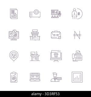 Durchdacht gestaltete 16 Vektorsymbole im Business-Design, in Thin Line mit 64x64 Pixeln optimierter Präzision für moderne Designanforderungen. Stock Vektor