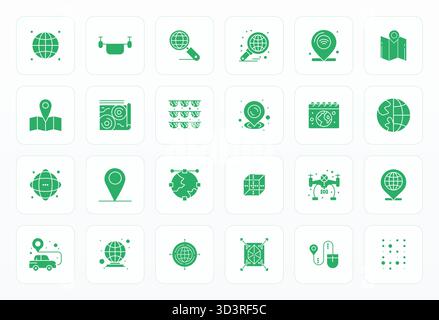 Hochleistungsfähige Sammlung von 24 Glyph-Vektorsymbolen für Mapping, entwickelt mit hochauflösender Pixelausrichtung für eine optimale Benutzeroberfläche Stock Vektor