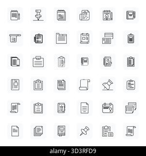 Professionelle Sammlung von 36 Vektorsymbolen mit normaler Fettumrandung, die Memo repräsentieren, gefertigt mit 64x64 Display, perfekter Präzision für Unternehmen A Stock Vektor