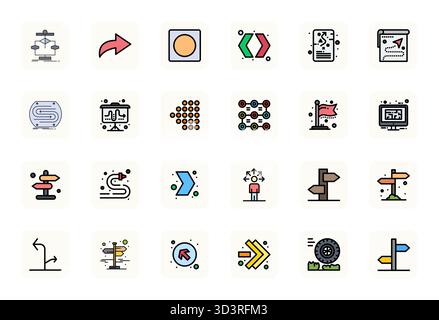 Verwandeln Sie Ihre Designs mit 24 LineFilled Vektorsymbolen rund um den Pfad, die in hochauflösendem Display mit perfekter Auflösung für maximale Klarheit entwickelt wurden Stock Vektor