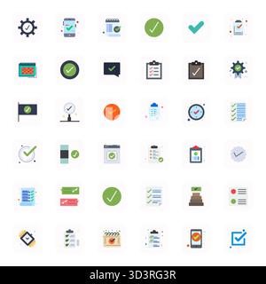 Dieses Done Vector Icon Pack enthält 36 flache Designs im Format 64x64 mit Gitter, perfekt für die Verbesserung digitaler Schnittstellen. Stock Vektor