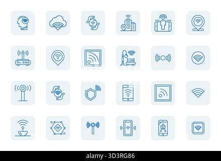 Entdecken Sie ein Set von 24 Vektorsymbolen mit normaler Fettumrandung, die speziell für das Hotspot-Thema entwickelt wurden und für Retina Ready Pixel optimierte Designs bieten, die ideal für die Moderne sind Stock Vektor