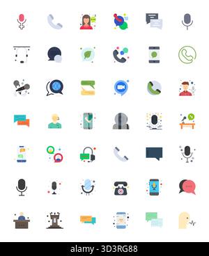 Laden Sie 42 skalierbare flache Vektorsymbole herunter, die für Talk entwickelt wurden und eine Pixel-optimierte Auflösung von 128x128 bieten, die für professionelle und kreative Projekte geeignet ist Stock Vektor