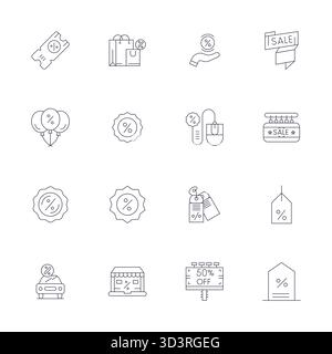 Durchdacht gestaltete 16 Vektorsymbole mit dem Thema Preisreduzierung, gefertigt in dünner Linie mit 64x64-Details. Verbesserte Präzision für modernes Design Stock Vektor