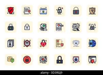 Meisterhaft erstellte 24 Vektorsymbole, die Vertraulichkeit im LineFilled Design darstellen, mit hochauflösender Pixeloptimierung für außer Stock Vektor