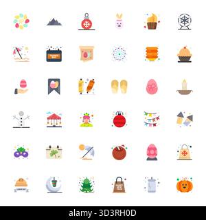 Zukunftsweisendes Paket mit 36 Vektorsymbolen rund um den Feiertag mit flachem Design mit 64x64 Pixel optimierter Klarheit für innovative Benutzeroberflächen. Stock Vektor