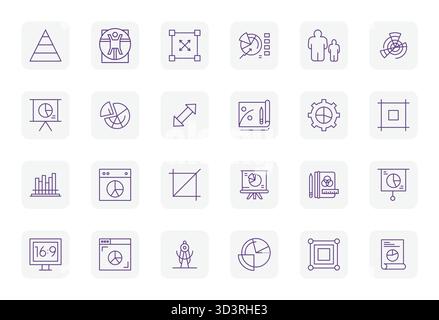 Raffiniertes Paket mit 24 Vektorsymbolen für Proportionen, optimiert mit 128x128 PIXELN perfekte Qualität für elegant und funktional Stock Vektor