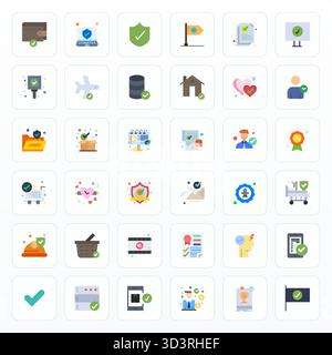 Unverwechselbare 36er-Pack mit Vektorsymbolen, inspiriert von Approved, im flachen Format in 256 x 256 für unvergessliche Markenerlebnisse. Stock Vektor