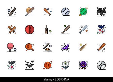 Durchdacht gestaltete 24 Vektorsymbole rund um bat, gefertigt in Reihe mit 256 x 256 Gitter, die Präzision für moderne Designanforderungen erfüllen. Stock Vektor
