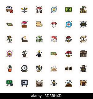 Revolutionärer Satz von 36 von Assets inspirierten Symbolen für perfekte Vektoren im LineFilled-Format mit hoher Auflösung für modernste D Stock Vektor