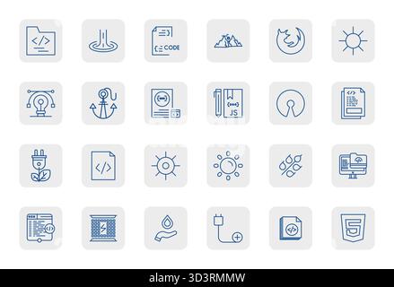 Umfassendes Toolkit mit 24 Vektorsymbolen rund um die Quelle, entwickelt in Regular Bold Outline mit Retina Ready Pixel-ausgerichteter Präzision für Versati Stock Vektor