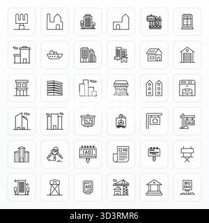 Sammlung von 36 Bold Line Pixel optimierten Vektorsymbolen für kommerzielle Anwendungen im Format 128x128 für Klarheit und Vielseitigkeit. Stock Vektor