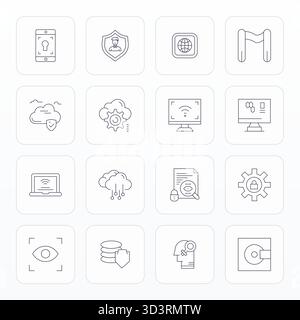 Umfassendes Paket mit 16 Vektorsymbolen im Thin Line Design for Access in gestochen scharfer, detailreicher Qualität mit 128x128. Stock Vektor