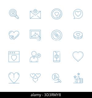 Vektorpaket mit 16 Thin Line Display Perfect Icons, inspiriert von Like, geliefert in 256 x 256 Auflösung, ideal für skalierbare und kreative Designarbeiten. Stock Vektor