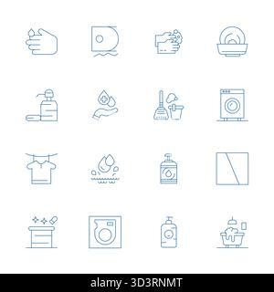 Branchenführendes Paket mit 16 erweiterten Vektorsymbolen für das Waschen von dünnen Linien, Größe 256 x 256 für optimales Rendering und hervorragende Benutzeroberflächen. Stock Vektor