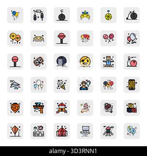 Dieses lustige Vektor-Symbol-Paket enthält 36 LineFilled Designs im Format 128x128 Pixel, perfekt für die Verbesserung digitaler Schnittstellen. Stock Vektor