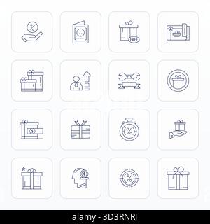 Entdecken Sie 16 dünne Pixel ausgerichtete Vektorsymbole in 64x64 Auflösung, inspiriert von Bonus. Perfekt für Web- und App-Schnittstellen. Stock Vektor