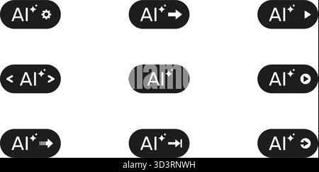 Künstliche Intelligenz Schaltflächen Generieren Aktion Volumenkörper Symbolgruppe. Maschinelles Lernen Digitale Kreativität Innovation. Silhouettensymbol Der Benutzeroberfläche Stock Vektor