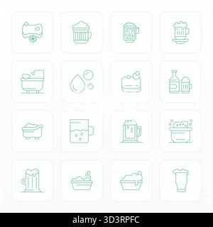 Perfekt ausbalancierte 16 dünne Pixel ausgerichtete Vektorsymbole für Schaumstoff, Größe 128x128 für harmonische Integration in digitale Designprojekte. Stock Vektor