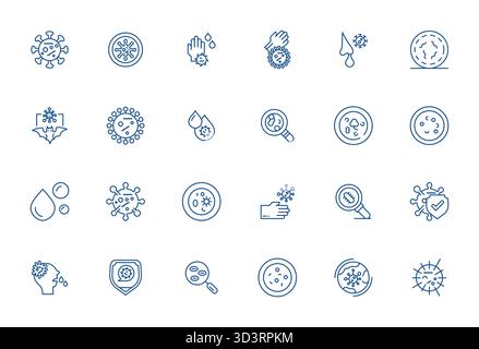 Sorgfältig kuratierte 24 Bold Line Vektorsymbole für Mikroorganismen, mit hochauflösender Grid-angepasster Auflösung für konsistente Markendarstellung und Stock Vektor
