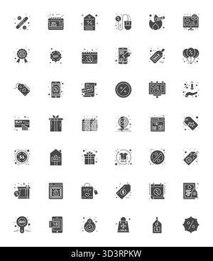 Zukunftsweisendes Paket mit 42 Vektorsymbolen rund um Deal, das ein gefülltes Design mit 64x64-Raster für innovative Benutzeroberflächen bietet. Stock Vektor