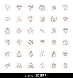 Eine übersichtliche Sammlung von 36 Vektorsymbolen mit normaler Fettumrandung, die Sparkle darstellen, im Format 64x64 Display Perfect für moderne Dashboards und in Stock Vektor