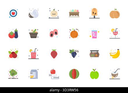 Sorgfältig zusammengestellte 24 flache Vektorsymbole für Fruit mit hochauflösender Pixelauflösung für konsistente Markendarstellung und Benutzerfreundlichkeit Stock Vektor