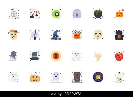 Revolutionärer Satz von 24 Pixel optimierten Vektorsymbolen, inspiriert von Spooky, erstellt im flachen Format mit 64x64 Auflösung für modernes Design. Stock Vektor