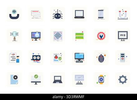 Leistungsstarke Sammlung von 24 flachen Vektorsymbolen für Tech, entwickelt mit Retina Ready Detail Enhanced Resolution für optimale Benutzeroberflächengestaltung Stock Vektor